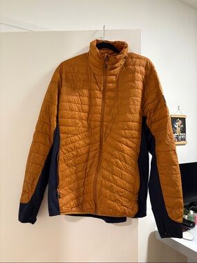 Orage Men's Quilted Puffer Jacket in Rust with Black Panels